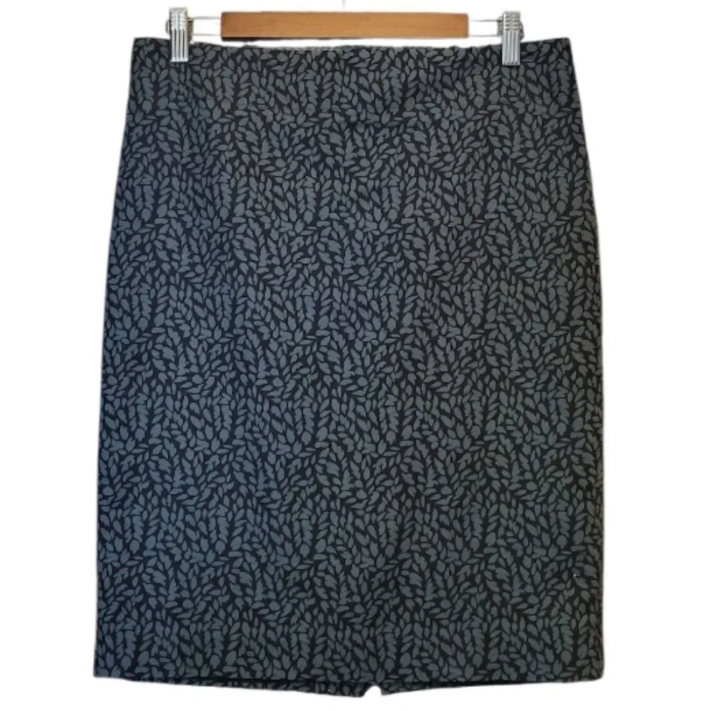 Ann Taylor Loft Black With Green Leaf Pencil Skirt Size 10